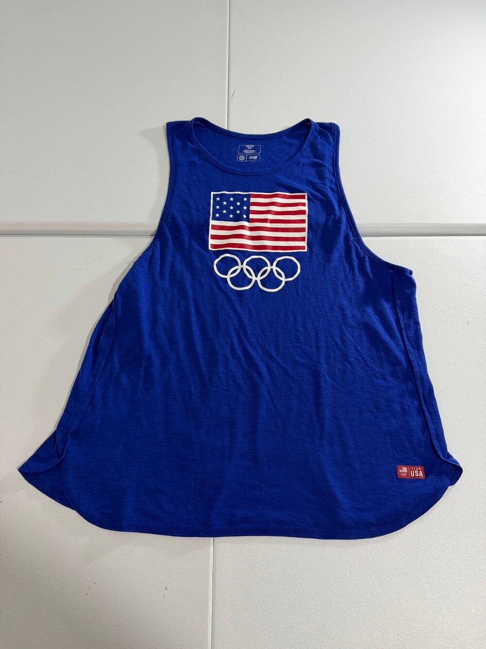 Team USA Olympic Flag Tank Top Womens XXL Blue Flowy Muscle Tee Rings